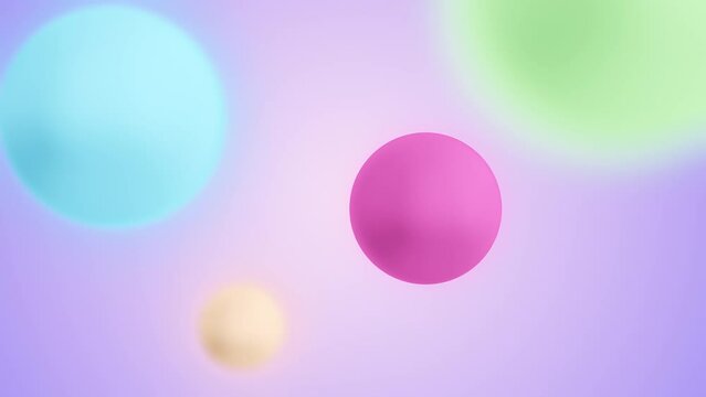Futuristic 3D animation of colourful sphere shapes in with depth of field, 4K abstract animated background