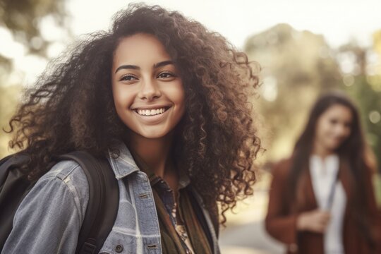 Female student going for class in high school. Generative AI