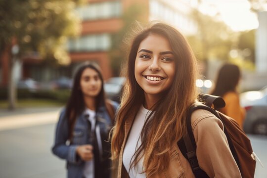 Female student going for class in high school. Generative AI