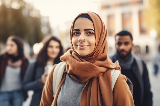 Female student going for class in high school. Generative AI