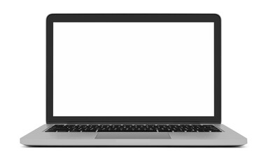 Laptop with blank screen on white background, including clipping path