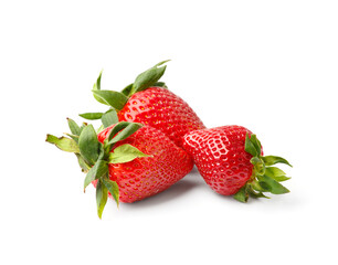 Ripe strawberries isolated on white background.