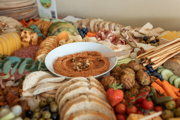 Delicious gourmet food setup of snacks for party. Creative food setup, catering service