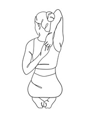 Continuous one line drawing of yoga woman poses. Vector illustration.