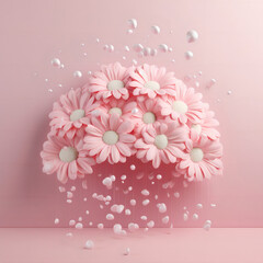 Obraz na płótnie Canvas Pink cloud and rain made with daisy flowers and petals. Generative Ai 