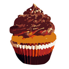 A cupcake with chocolate frosting. Cupcake, chocolate , cake, dessert, sweet, cream, bakery.