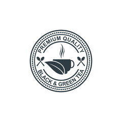 tea shop vector logo, badge and company emblem in black and white shades