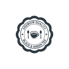 tea shop vector logo, badge and company emblem in black and white shades