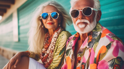 Portrait of a stylish elderly couple created with generative AI technology