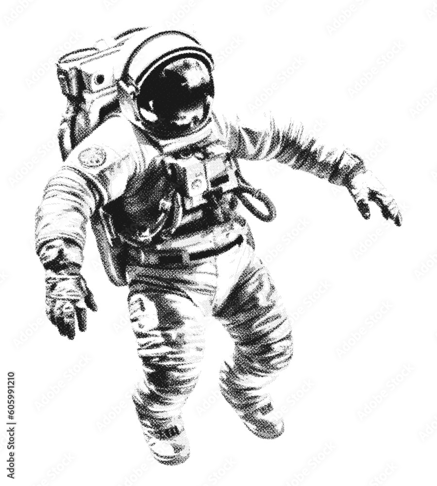 Canvas Prints hand drawn halftone astronaut. space vector design element.