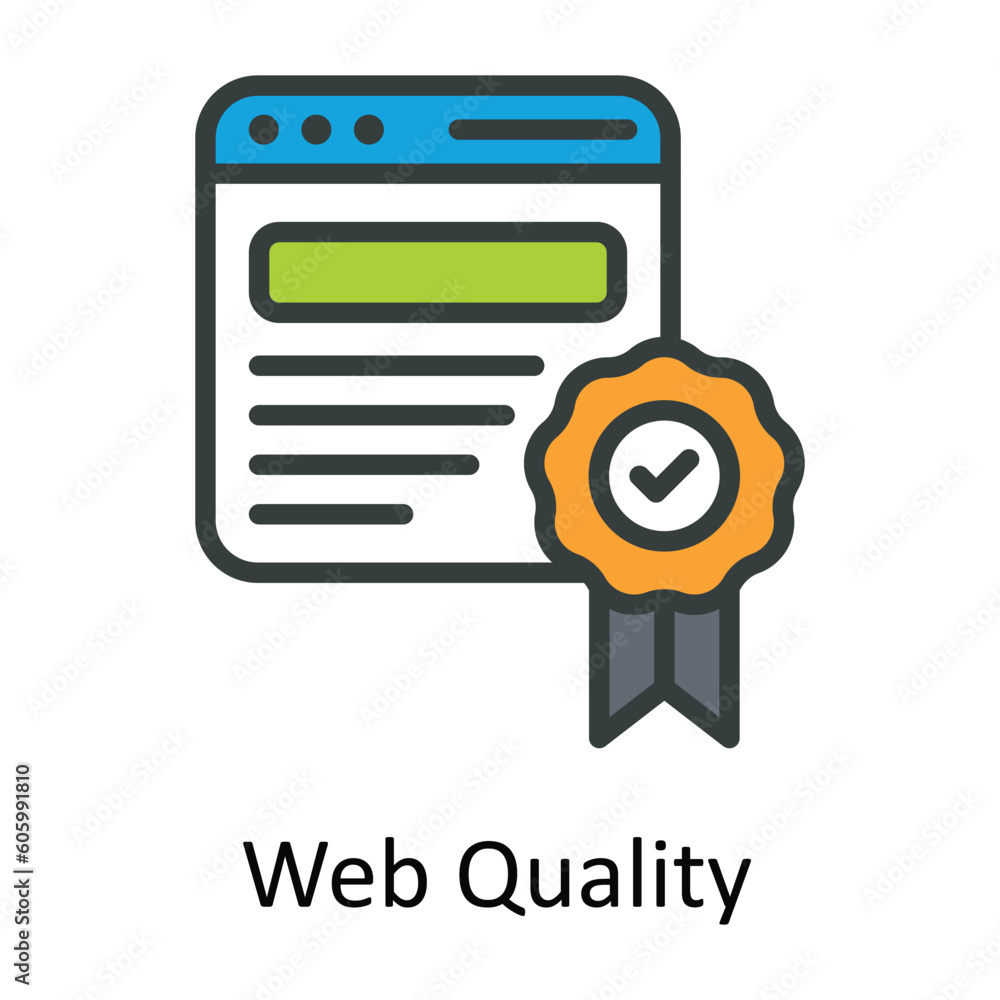 Aufkleber web quality vector fill outline icon design illustration. seo and web symbol on white background eps