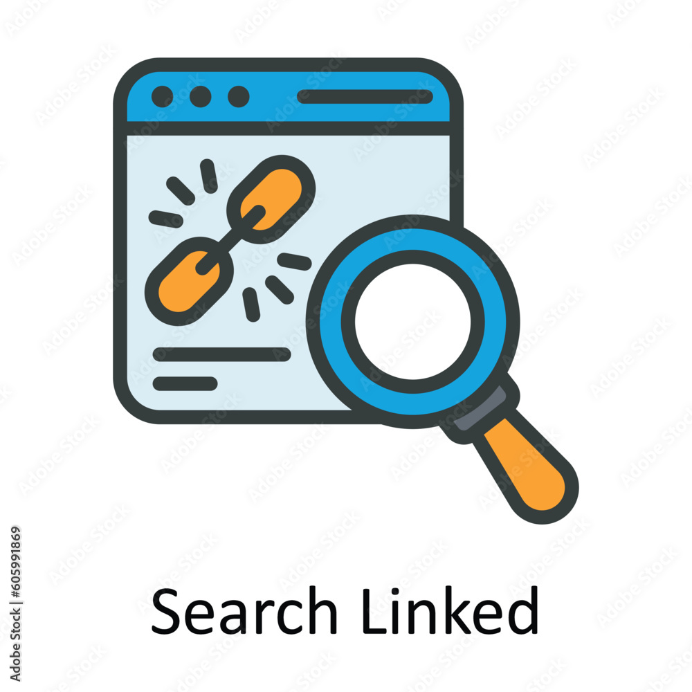Poster search linked vector fill outline icon design illustration. seo and web symbol on white background e