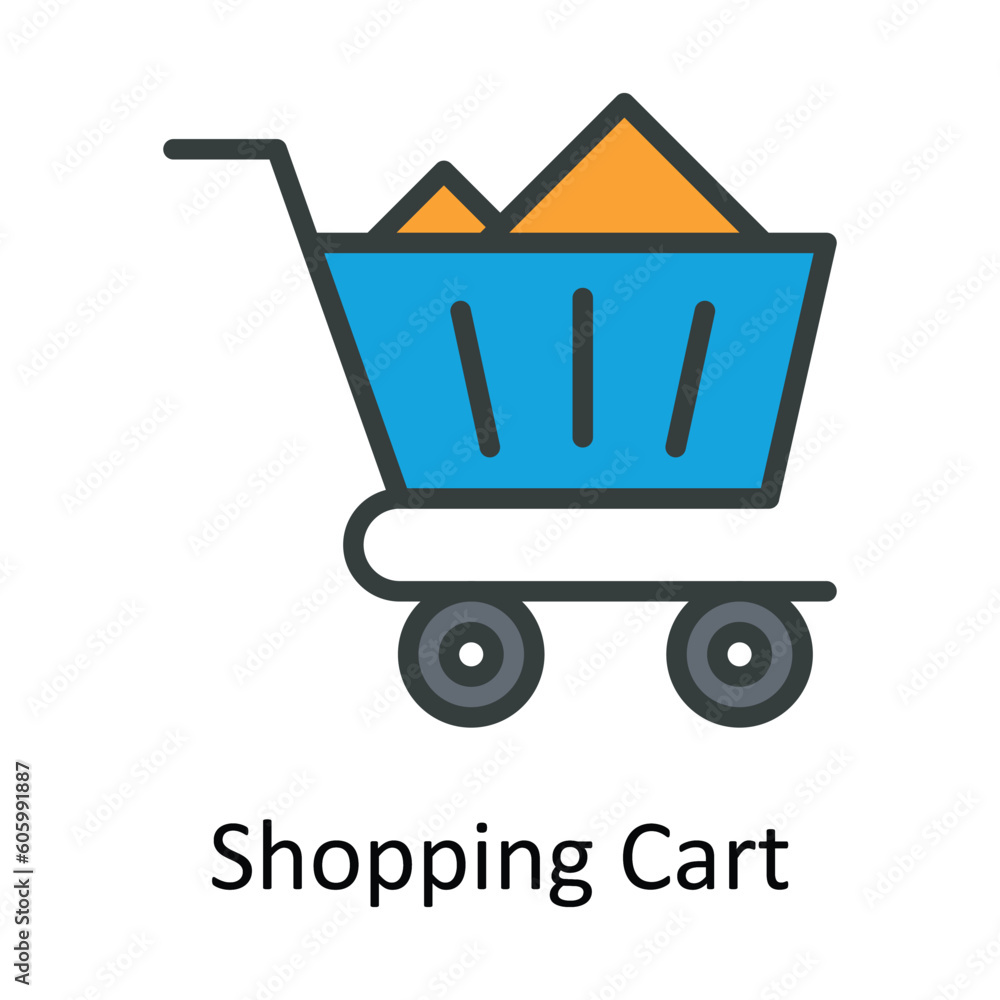 Poster shopping cart vector fill outline icon design illustration. seo and web symbol on white background e