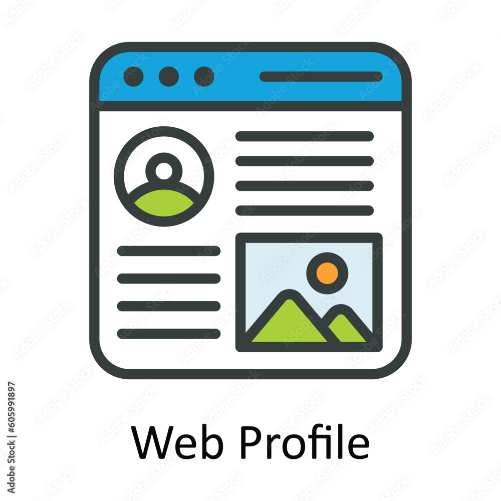 Poster web profile vector fill outline icon design illustration. seo and web symbol on white background eps