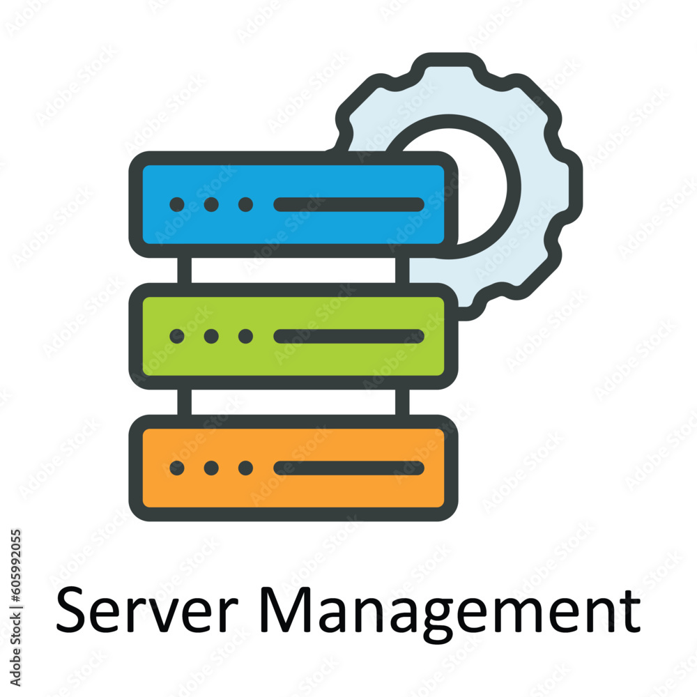 Poster server management vector fill outline icon design illustration. seo and web symbol on white backgrou