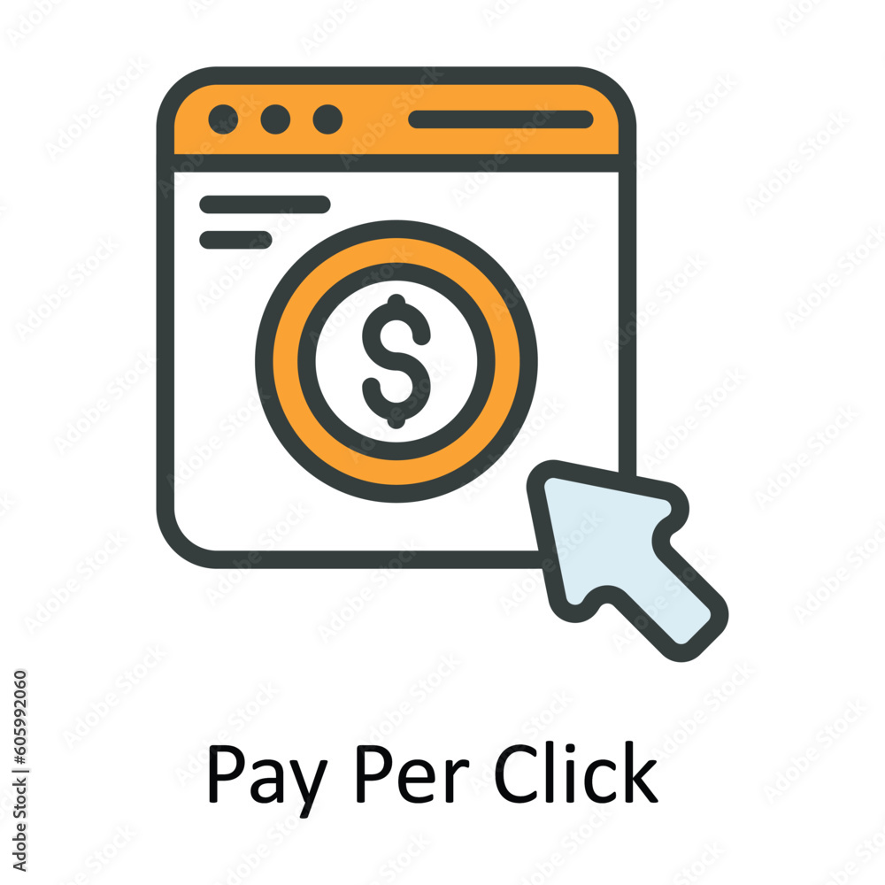 Poster pay per click vector fill outline icon design illustration. seo and web symbol on white background e