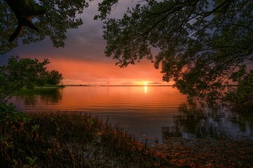 Beautiful shot of a bright sunset sky over Tampa Bay