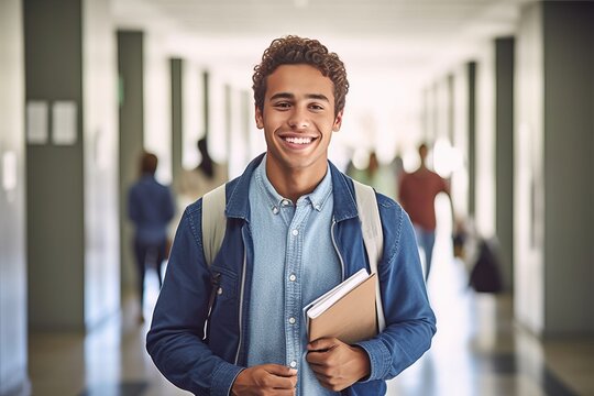 University Student Portrait in Campus. Generative AI