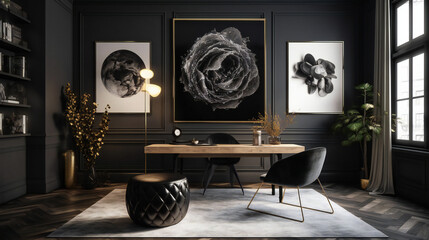 Modern Interior Design with Mockup Frame Poster, 3D Render, 3D Illustration