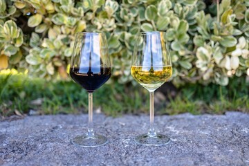 Selective of wine glasses on the concrete ground