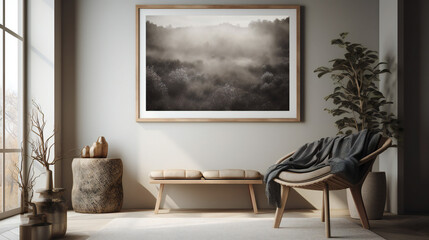 Modern Interior Design with Mockup Frame Poster, 3D Render, 3D Illustration