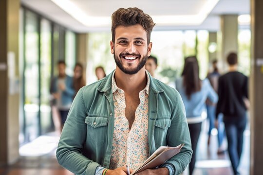 University Student Portrait in Campus. Generative AI