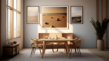 Modern Interior Design with Mockup Frame Poster, 3D Render, 3D Illustration