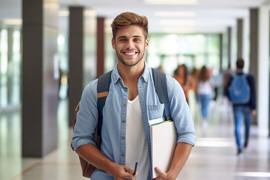 University Student Portrait in Campus. Generative AI
