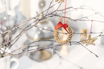Shrovetide figurine made of straw. a talisman and a symbol of the passing winter. a small doll is a symbol of Shrovetide week, an effigy for burning as a symbol of the end of winter.