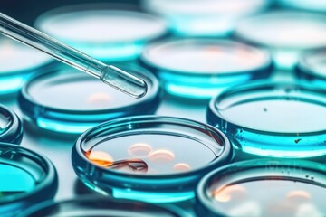 Petri dishes medical lab. Cosmetic laboratory with bio research. Generative Ai