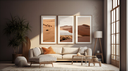 Modern Interior Design with Mockup Frame Poster, 3D Render, 3D Illustration