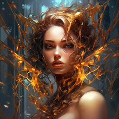 portrait of a woman with golden makeup