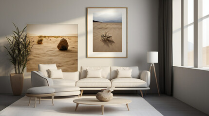 Modern Interior Design with Mockup Frame Poster, 3D Render, 3D Illustration