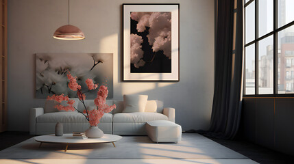 Modern Interior Design with Mockup Frame Poster, 3D Render, 3D Illustration