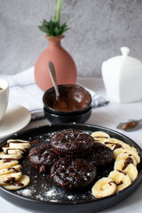 Delicious chocolate banana muffins. Dessert. On a white background
