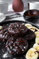 Delicious chocolate banana muffins. Dessert. On a white background