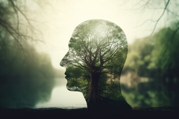 Head in sky with forest