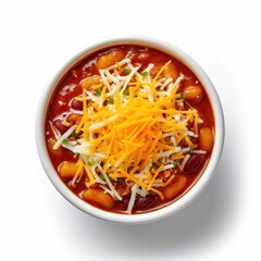 Delicious Bowl of Chili with Beans and Cheese on a White Background. Generative AI