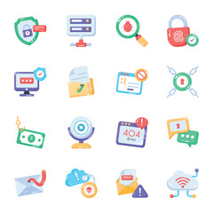 Bundle of Cyberattack Flat Icons 

