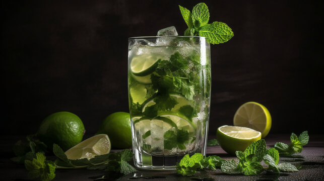 mojito cocktail with mint leaves Generative AI