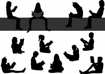 Silhouettes of people with a book.	 - 605997439