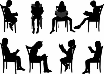 Silhouettes of people with a book.	