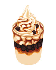 Ice Cream Boba Caramel Chocolate Sweet Food Cold Drink Vector Illustration