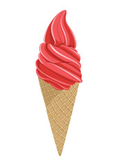 Ice Cream Cone Strawberry Sweet Food Cold Drink Vector Illustration