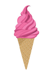 Ice Cream Cone Strawberry Sweet Food Cold Drink Vector Illustration