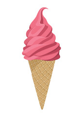 Ice Cream Cone Strawberry Sweet Food Cold Drink Vector Illustration