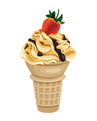 Ice Cream Cone Strawberry Cream Chocolate Sweet Food Cold Drink Vector Illustration