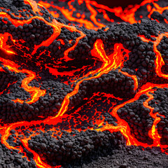 Lava flow with black lava rocks. generative ai