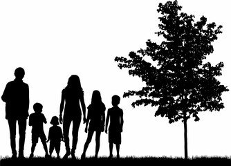 Family silhouettes in nature. vector work.	 - 605998294