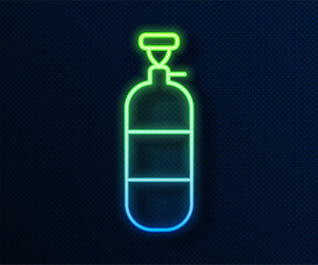 Glowing neon line Propane gas tank icon isolated on blue background. Flammable gas tank icon. Vector